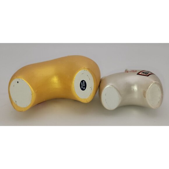 Set Of 2 Japanese Lucky Dog Figurines Gold & Silver - Picture 6 of 9